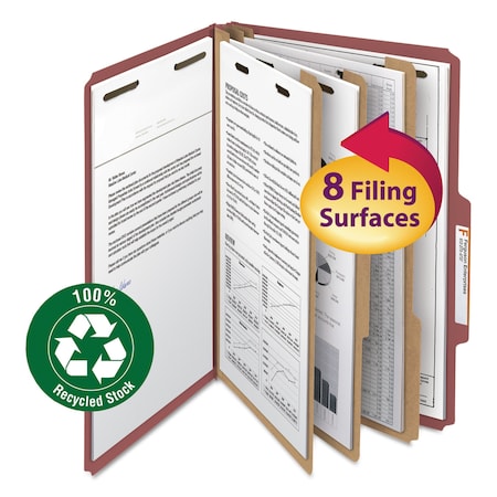 Smead Recycled Pressboard Class Folders, 3 Dividers, Legal Size, Red, PK10 19099